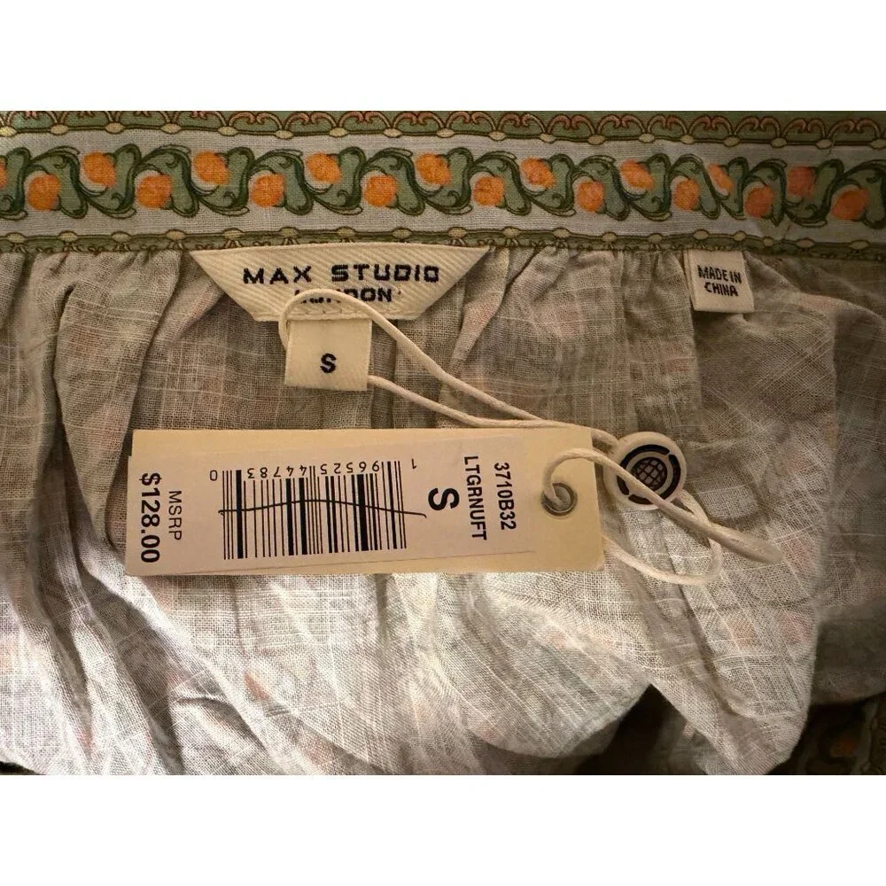 NEW Puff Sleeve Top S Cotton Blend Milkmaid Babydoll Cottage Max Studio 128 MSRP - Picture 6 of 8